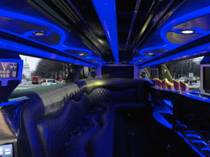 Black 10 passenger Chrysler Limousine Inside View 2