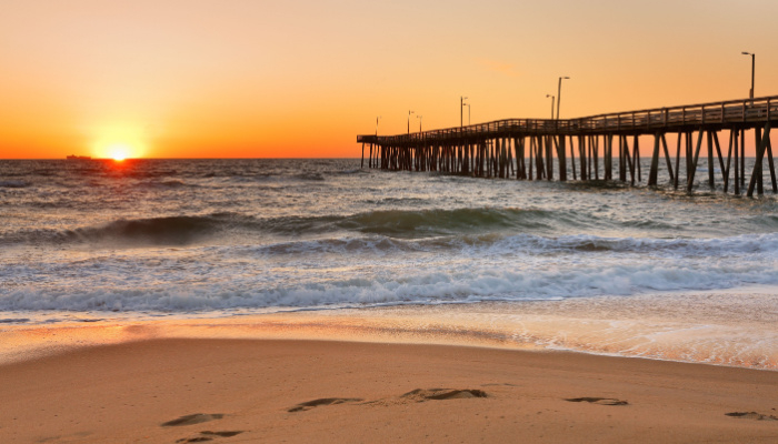 Virginia Beach, a coastal city in southeastern Virginia, lies where the Chesapeake Bay meets the Atlantic Ocean