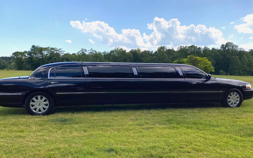 black stretch limo in wine tour with nature in the background
